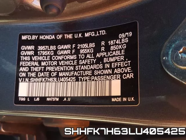 SHHFK7H63LU405425 фото 2