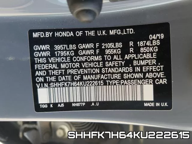 SHHFK7H64KU222615 фото 2