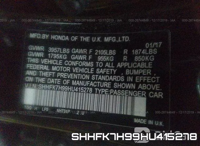 SHHFK7H99HU415278 фото 10