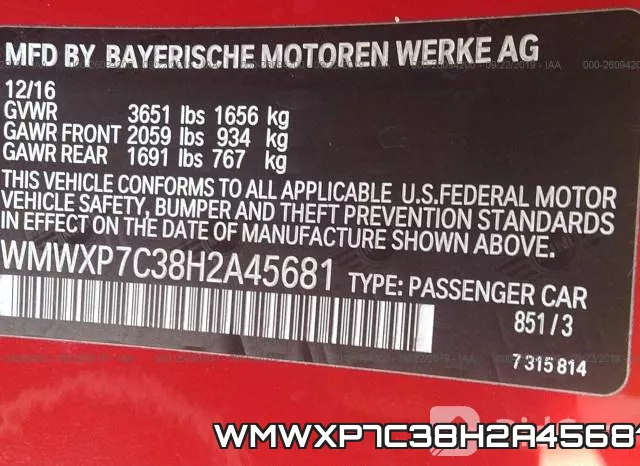 WMWXP7C38H2A45681 фото 9