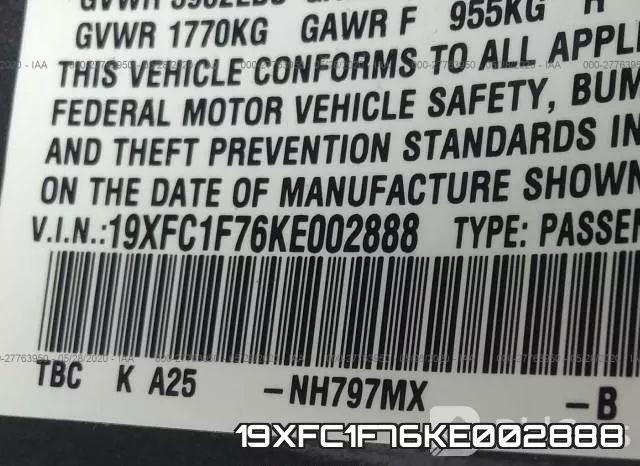 19XFC1F76KE002888 фото 10