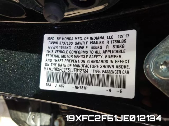 19XFC2F51JE012134 фото 2
