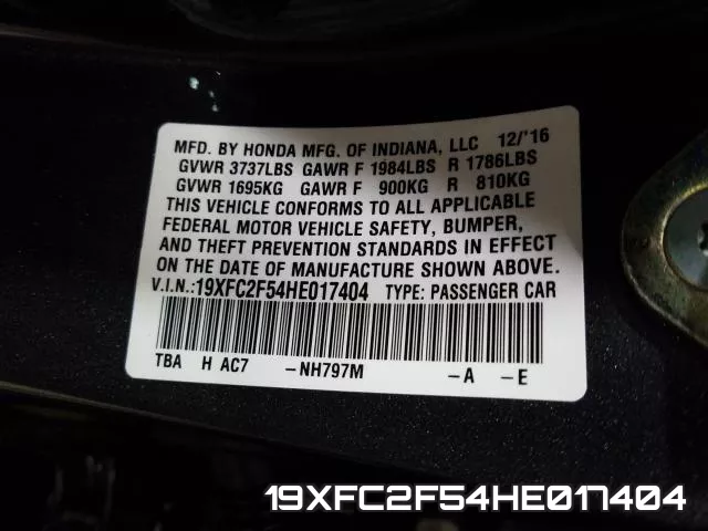 19XFC2F54HE017404 фото 2