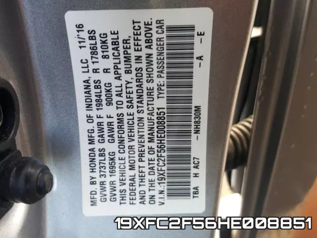 19XFC2F56HE008851 фото 2