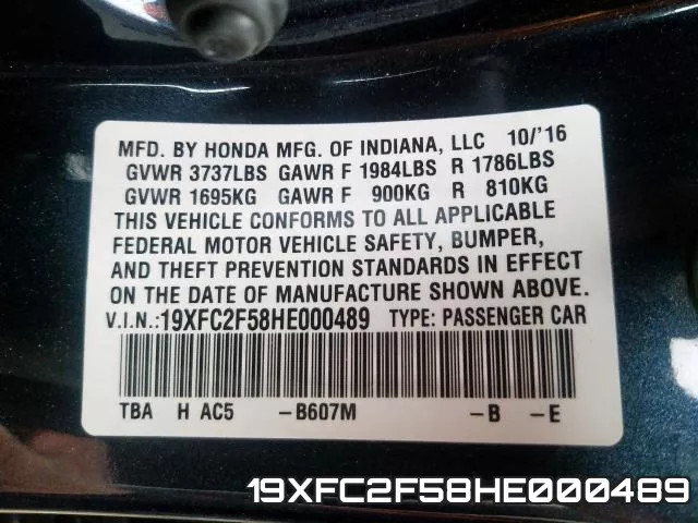 19XFC2F58HE000489 фото 2
