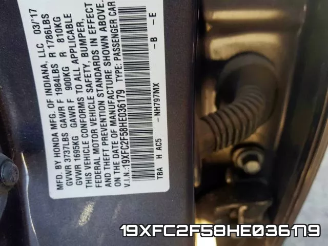 19XFC2F58HE036179 фото 2
