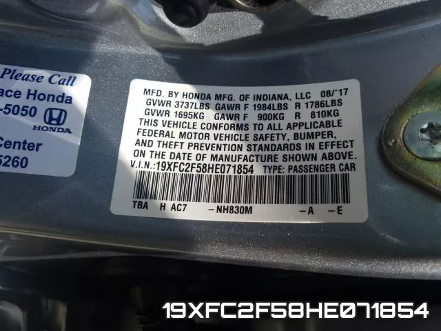 19XFC2F58HE071854 фото 2