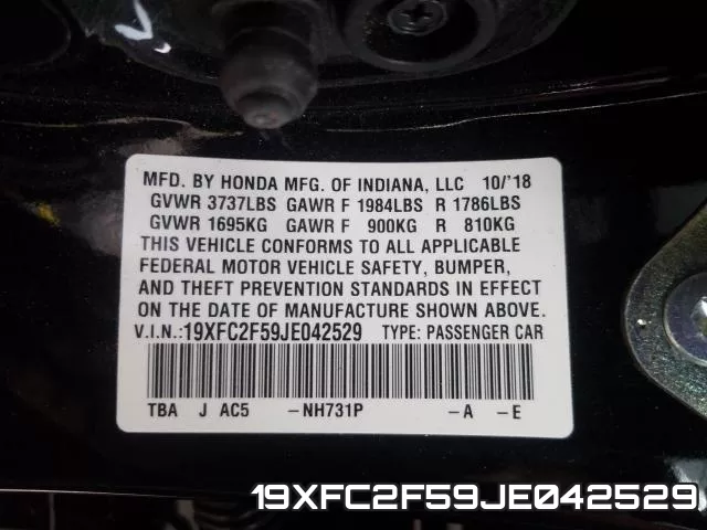 19XFC2F59JE042529 фото 2