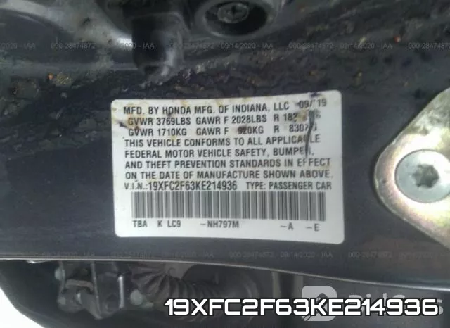 19XFC2F63KE214936 фото 10