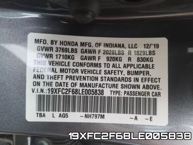 19XFC2F68LE005838 фото 2