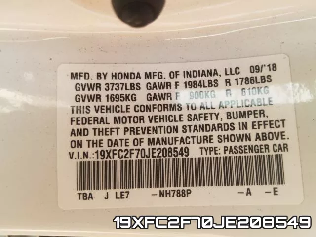 19XFC2F70JE208549 фото 2
