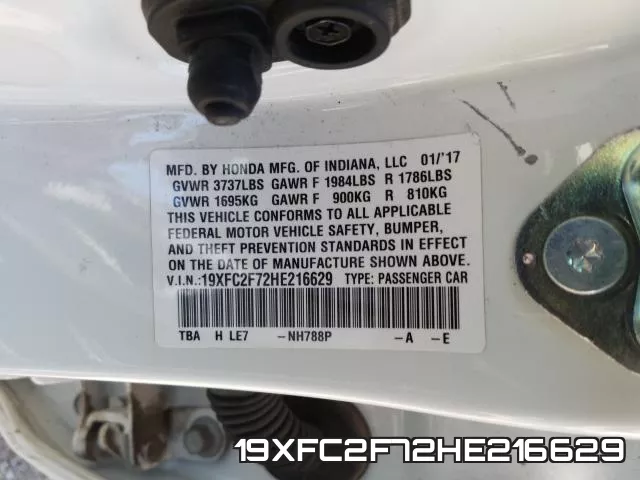 19XFC2F72HE216629 фото 2
