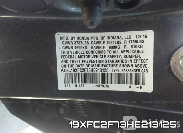 19XFC2F73HE213125 фото 10