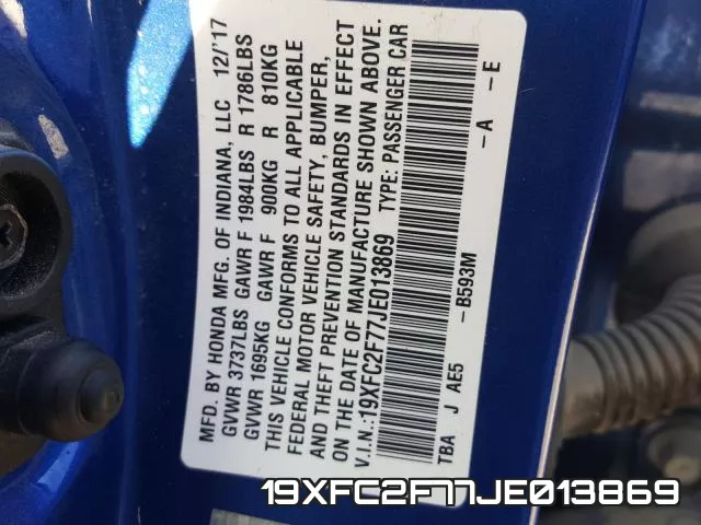 19XFC2F77JE013869 фото 2