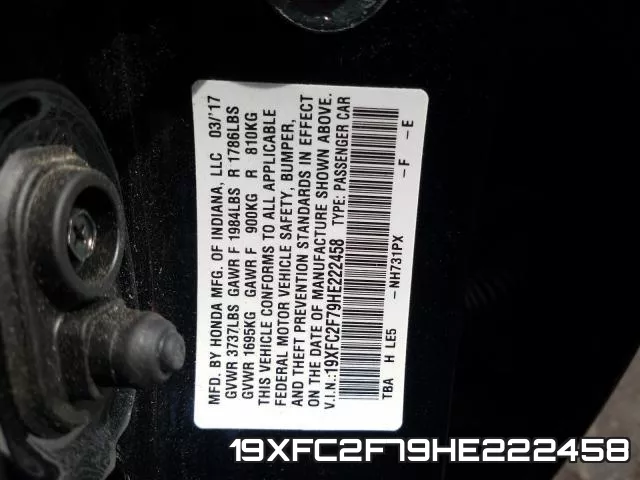 19XFC2F79HE222458 фото 2