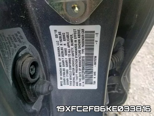 19XFC2F86KE033816 фото 2