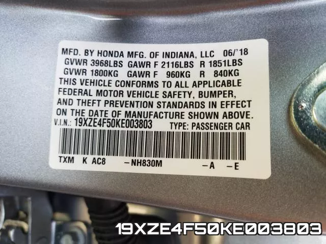 19XZE4F50KE003803 фото 2
