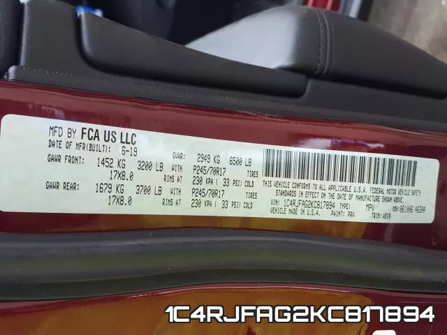 1C4RJFAG2KC817894 фото 2