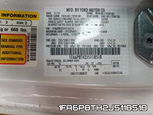 1FA6P8TH2J5118518 фото 2