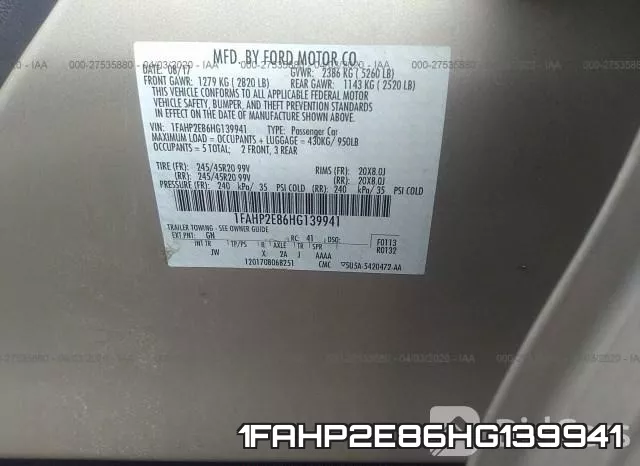 1FAHP2E86HG139941 фото 10