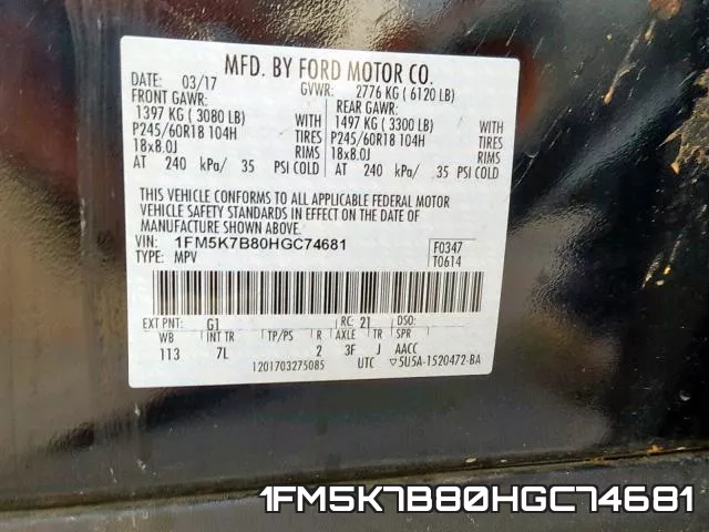 1FM5K7B80HGC74681 фото 2