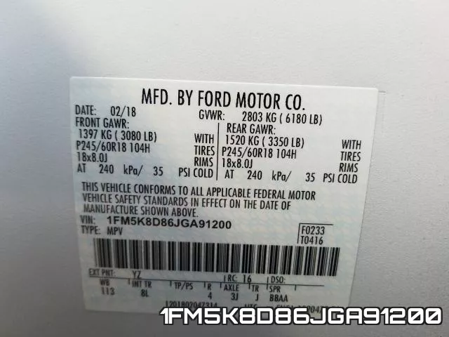 1FM5K8D86JGA91200 фото 2