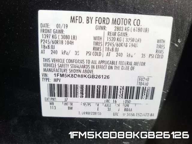 1FM5K8D88KGB26126 фото 2