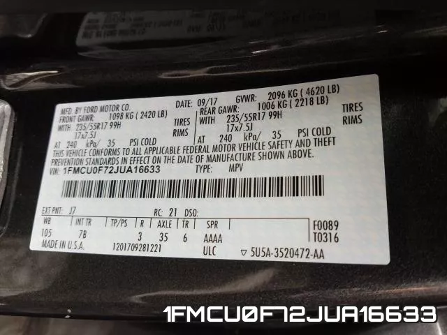1FMCU0F72JUA16633 фото 2