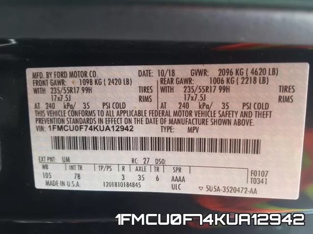 1FMCU0F74KUA12942 фото 2
