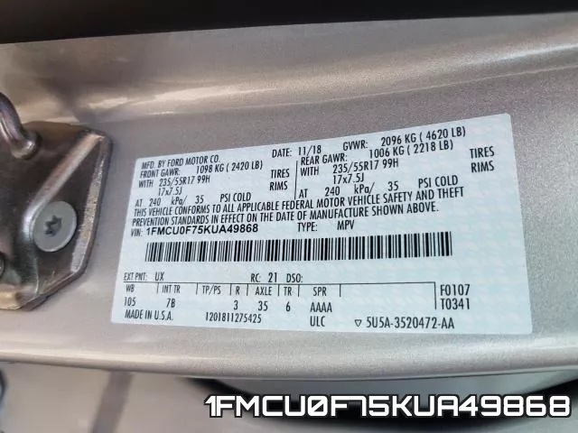 1FMCU0F75KUA49868 фото 2