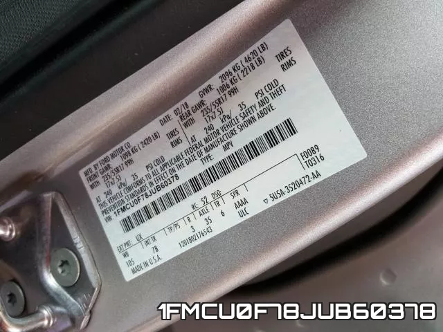 1FMCU0F78JUB60378 фото 2