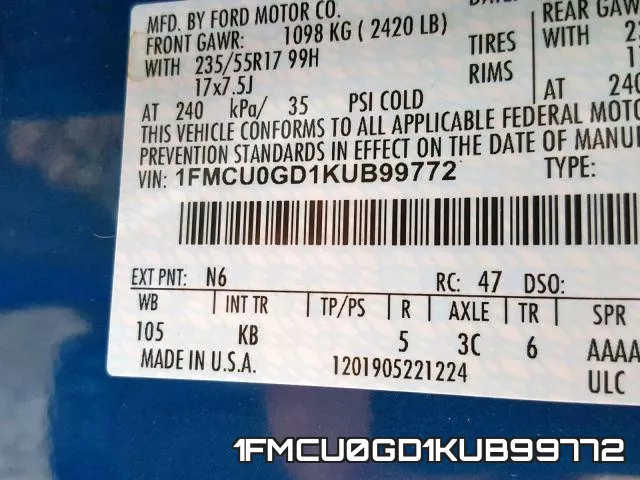 1FMCU0GD1KUB99772 фото 2