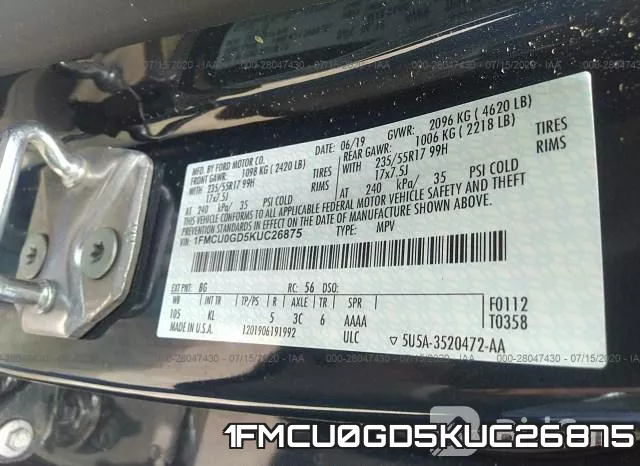 1FMCU0GD5KUC26875 фото 10