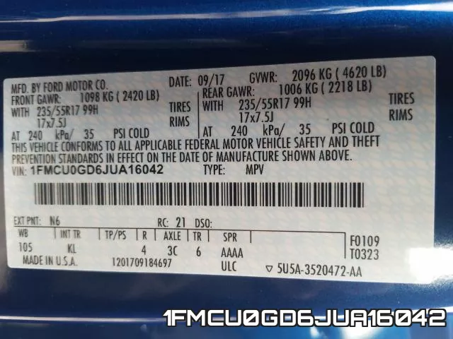 1FMCU0GD6JUA16042 фото 2