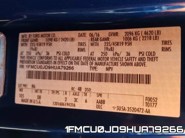 1FMCU0JD9HUA79266 фото 2