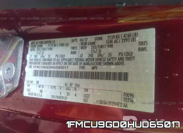 1FMCU9GD0HUD65017 фото 10