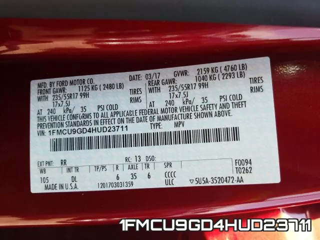 1FMCU9GD4HUD23711 фото 2