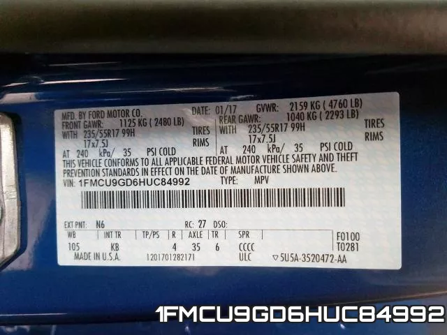 1FMCU9GD6HUC84992 фото 2