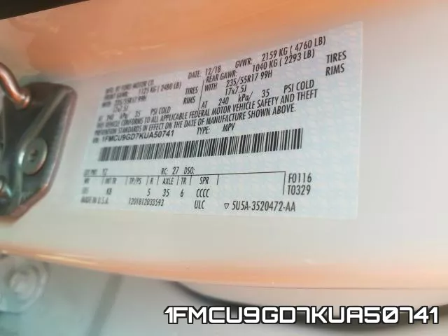 1FMCU9GD7KUA50741 фото 2