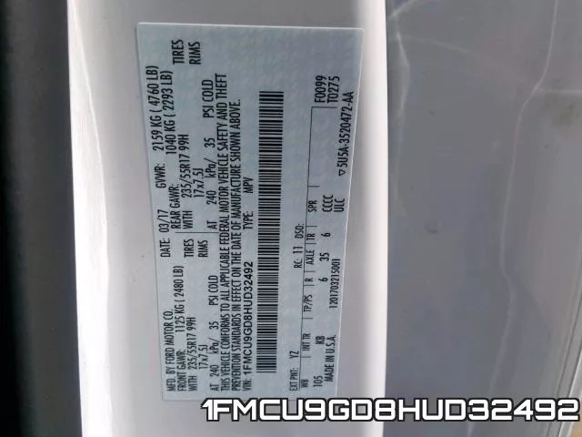 1FMCU9GD8HUD32492 фото 2