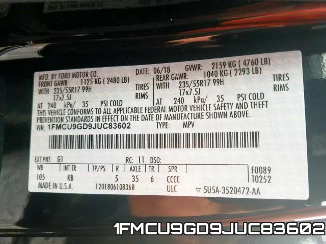 1FMCU9GD9JUC83602 фото 2
