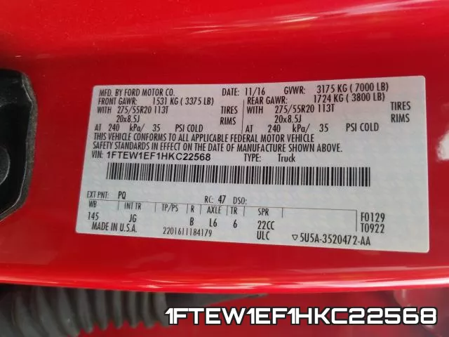 1FTEW1EF1HKC22568 фото 2