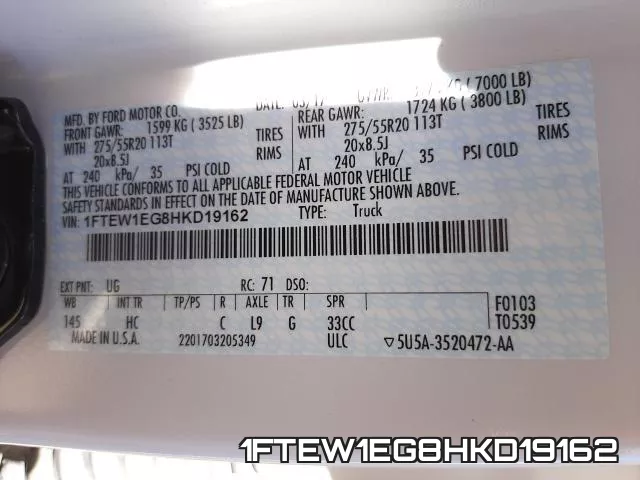 1FTEW1EG8HKD19162 фото 2