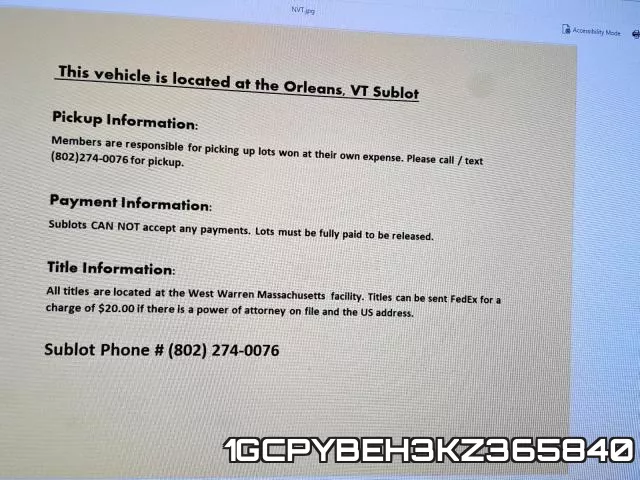1GCPYBEH3KZ365840 фото 10