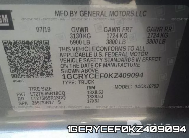 1GCRYCEF0KZ409094 фото 10