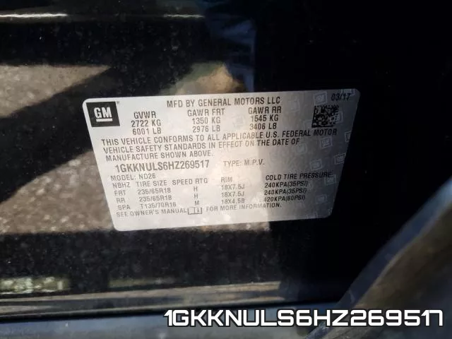 1GKKNULS6HZ269517 фото 2