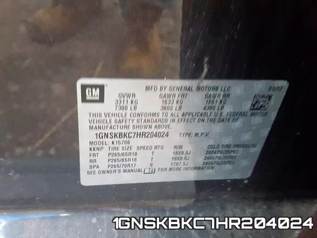 1GNSKBKC7HR204024 фото 2