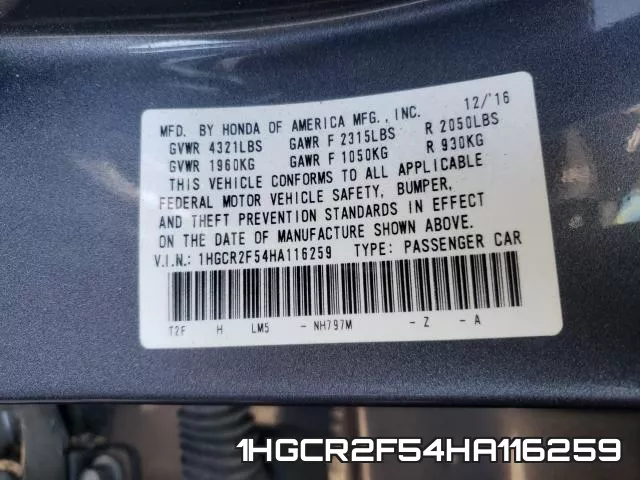 1HGCR2F54HA116259 фото 2