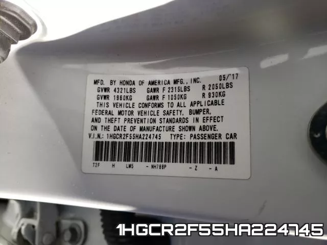 1HGCR2F55HA224745 фото 2