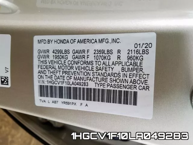 1HGCV1F10LA049283 фото 2